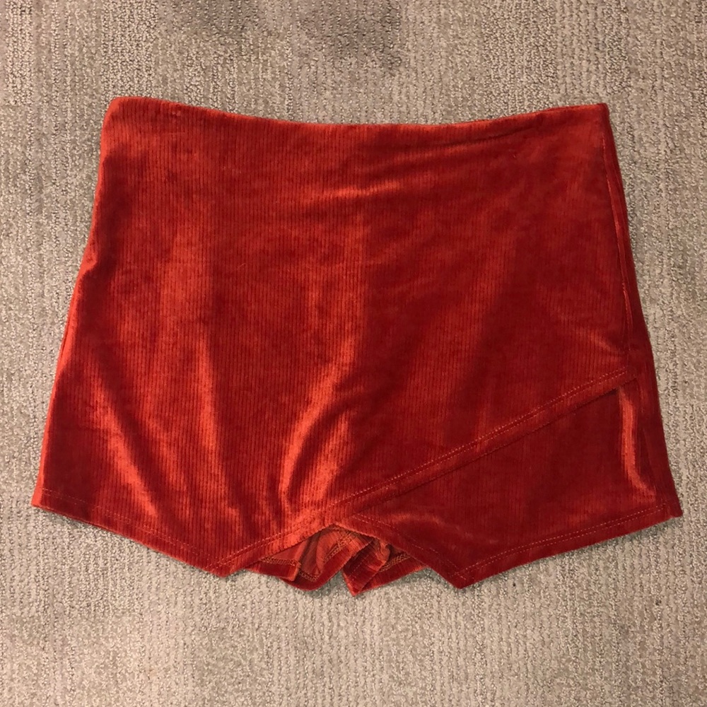 Velvet Ribbed Burnt Orange Cross Over Skort L